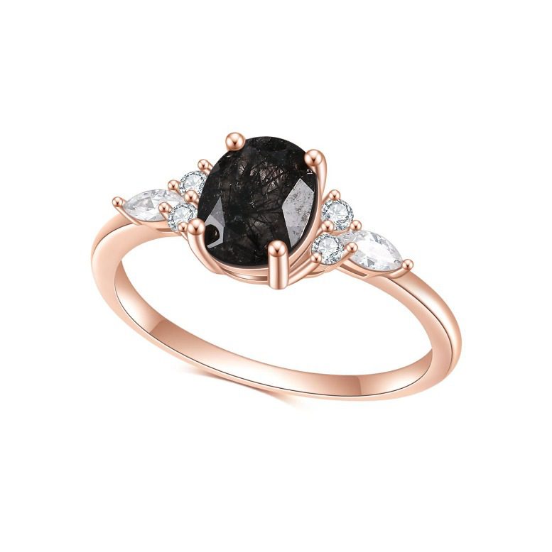 Rose Gold Dainty Black Rutilated Quartz Wedding Ring