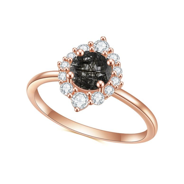 Black Crystal Rutilated Quartz Engagement Ring