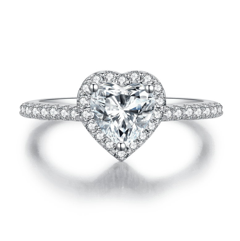 1 Carat Dainty Heart Shape Halo Moissanite Ring